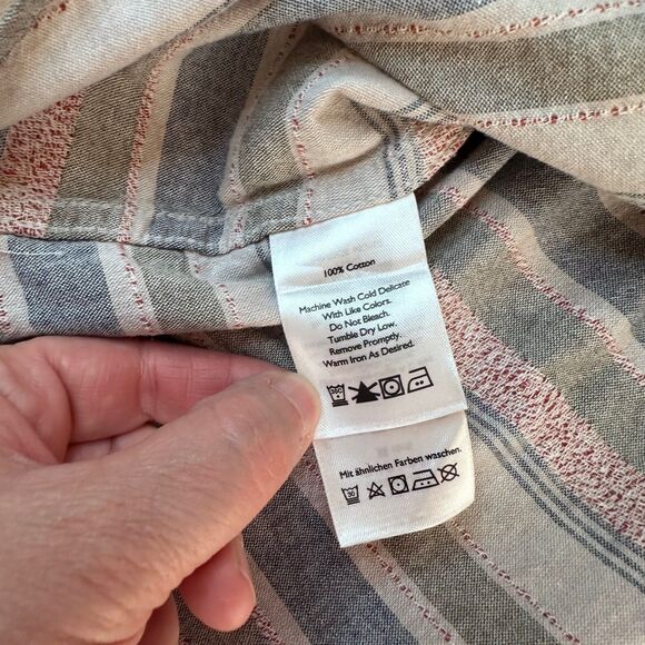 Eddie Bauer Men’s 2XL Classic Fit Short Sleeve Cotton Striped Shirt Blue Red - Picture 4 of 6